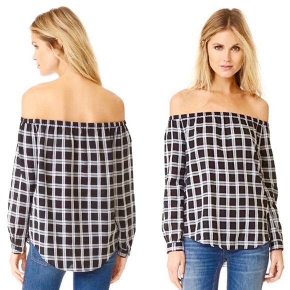Rag & Bone Greta Women's Off the Shoulder Black Plaid‎ Blouse Size Medium